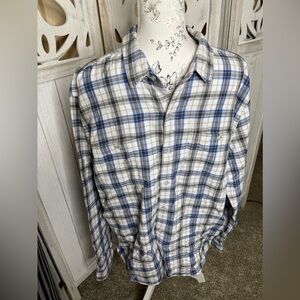 Even Tide Men's Blue Gray Plaid Flannel Shirt Size Xl Long Sleeve Button Up